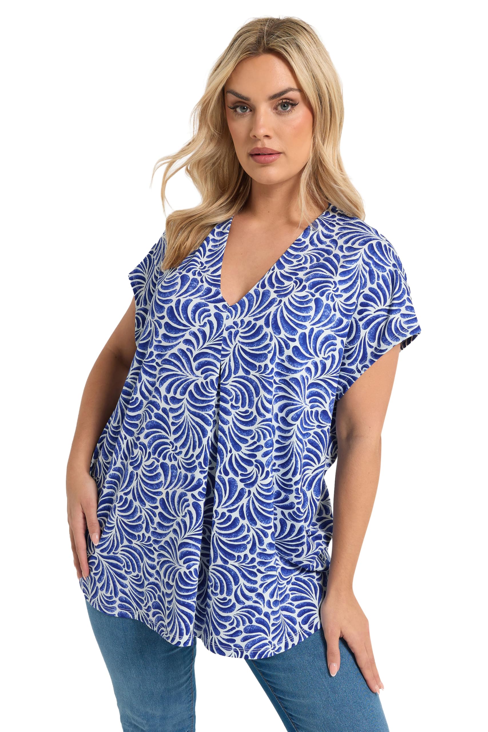 Yours Women's Cobalt Swirl Print Pleat Front Top In Size 26-28