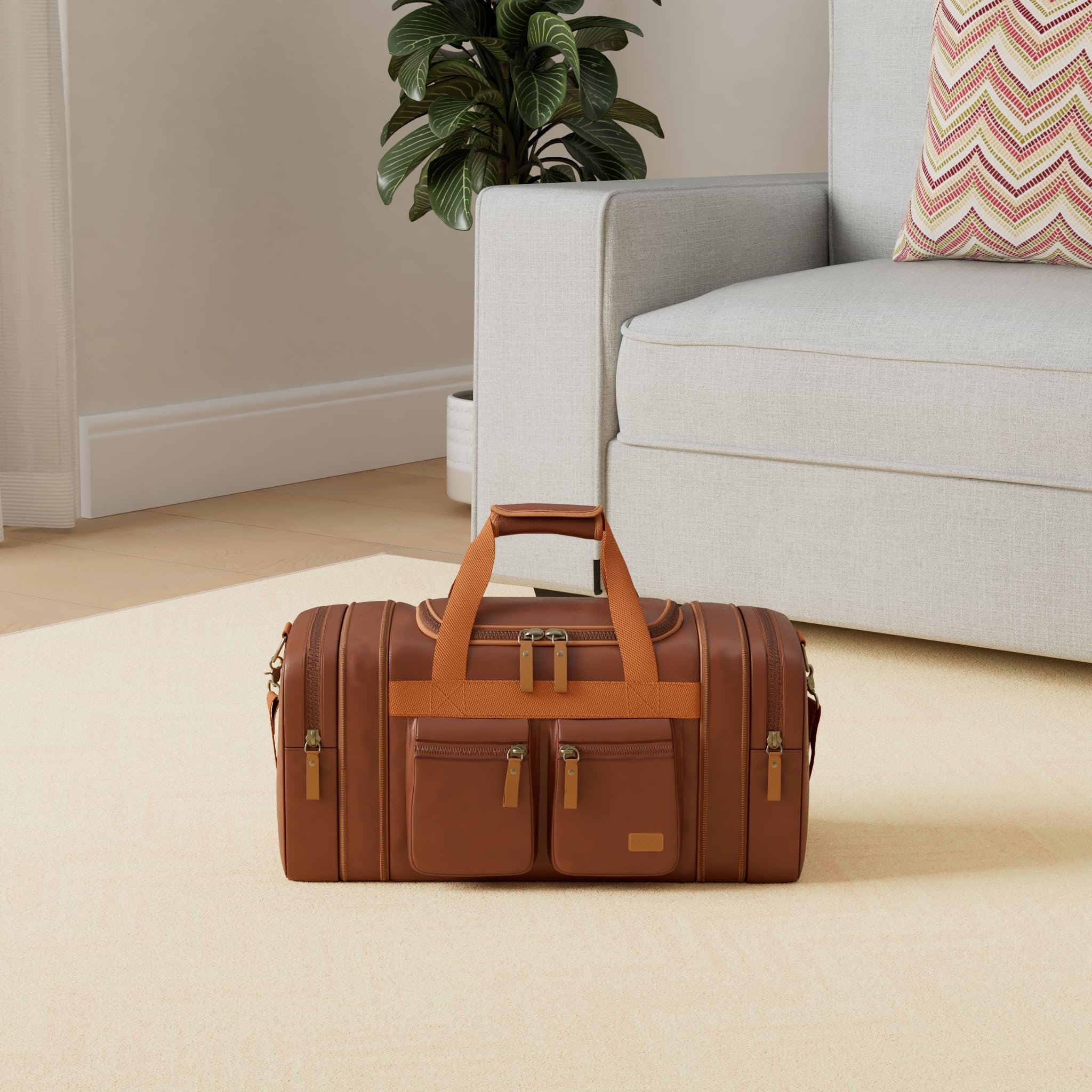 BAOSHA Sac de Voyage en Cuir PU Sacs à Main Week - End pour Hommes et Femmes Sacs de Voyage pour la Nuit Sac de Sport HB-21 (Marron)