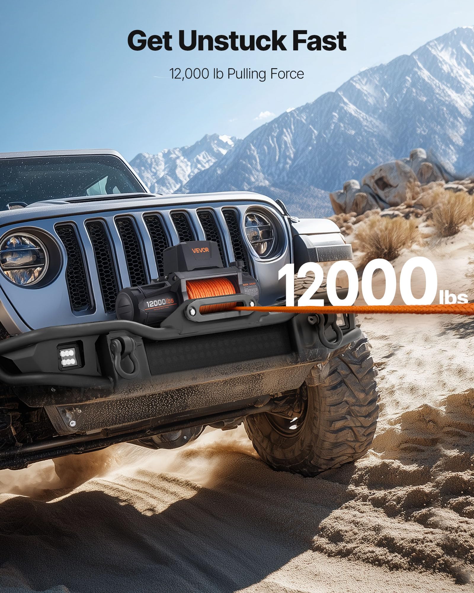 Image secondaire de Treuil Électrique VEVOR 12V 5400 kg avec Corde Synthétique et Télécommande