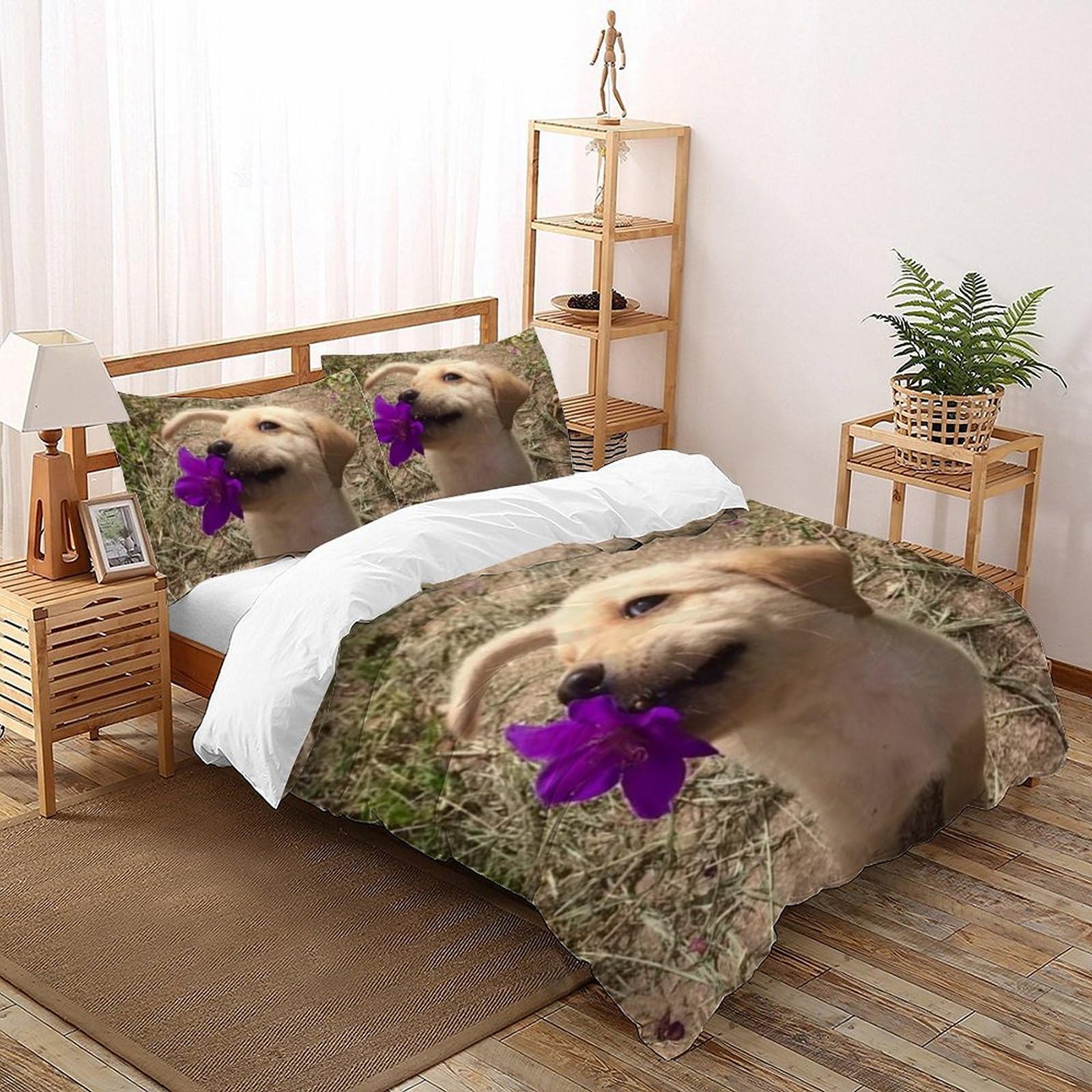 Housse de couette anti-pli chiots 3D pour lit 2 personnes