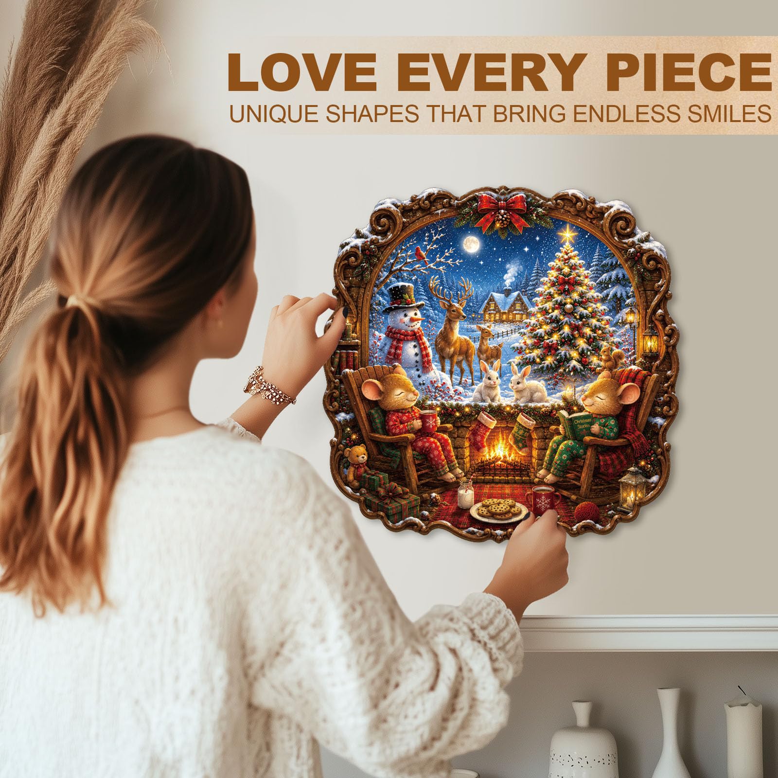 Puzzles en bois pour adultes, Snowy Wonder Puzzle de Noël 34 x 34 cm 275 | Pièces uniques en forme d'animal - Puzzle amusant - Cadeau de Noël et d'anniversaire pour homme et femme - Jeu de famille