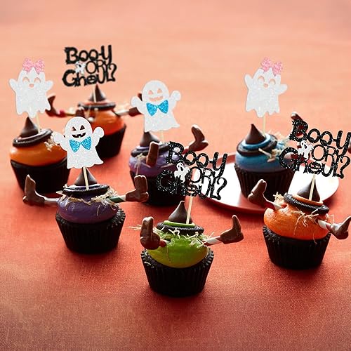 Miniatura 124 de Gyufise 24 piezas de decoración de magdalenas fantasmas – Purpurina blanca espeluznante Halloween Baby Shower Cupcake Picks para decoración