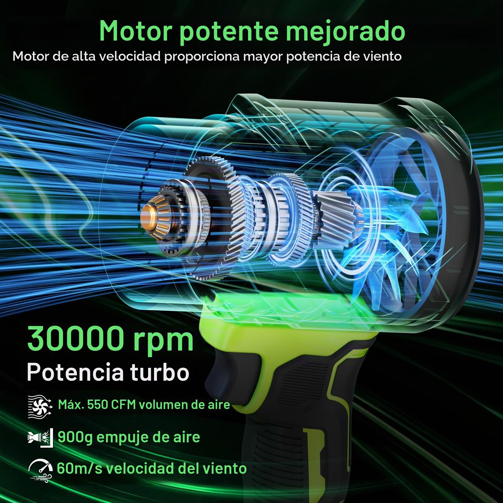 VOERJIA Soplador de hojas con batería de 21 V con 2 baterías de 4000 mAh y cargador, soplador de mano ligero y limpiador de polvo, 3 niveles de regulación continua, boquilla dual para jardín, terraza