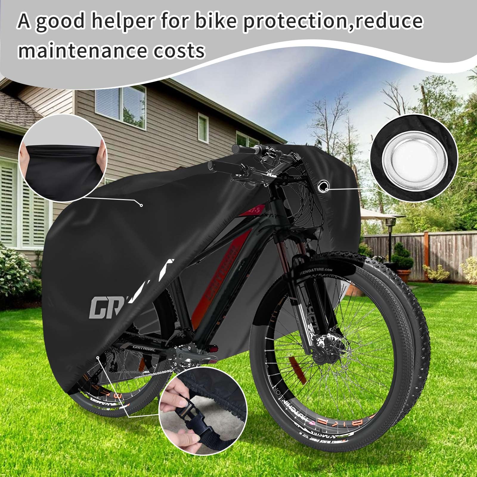 Fundas para bicicleta impermeables para almacenamiento al aire libre. Tiene tres colores y dos tamaños. La funda para bicicleta está equipada con un candado de cadena para portabicicletas