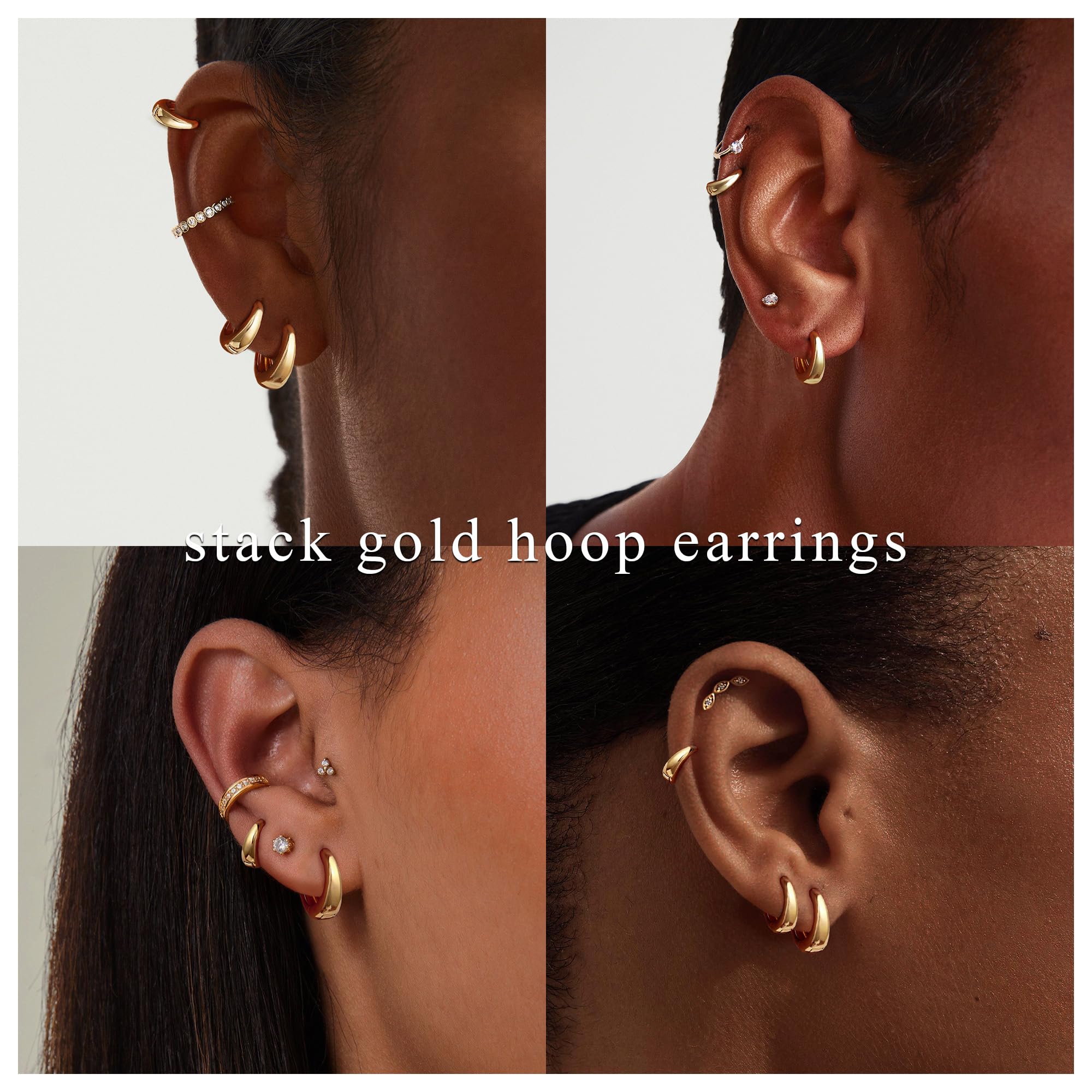 Foxgirl Set Di 4 Paia Di Orecchini Huggie Piccoli E Grossi Per Donna - Placcati In Oro 14K, Ipoallergenici E Leggeri, Ideali Per Multipli Piercing (Oro/Argento)