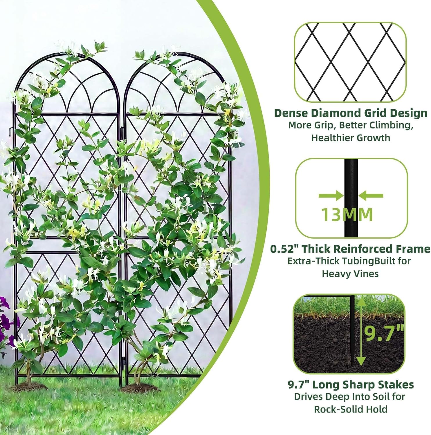 2 Pack 70.8" X 19.7" Metal Garden Trellis for Climbing Plants Outdoor - Rustproof Heavy Duty Arched Trellis - Decorative Rose Plant Support Trellis for Roses,Vines,Vegetables,Flowers,Black