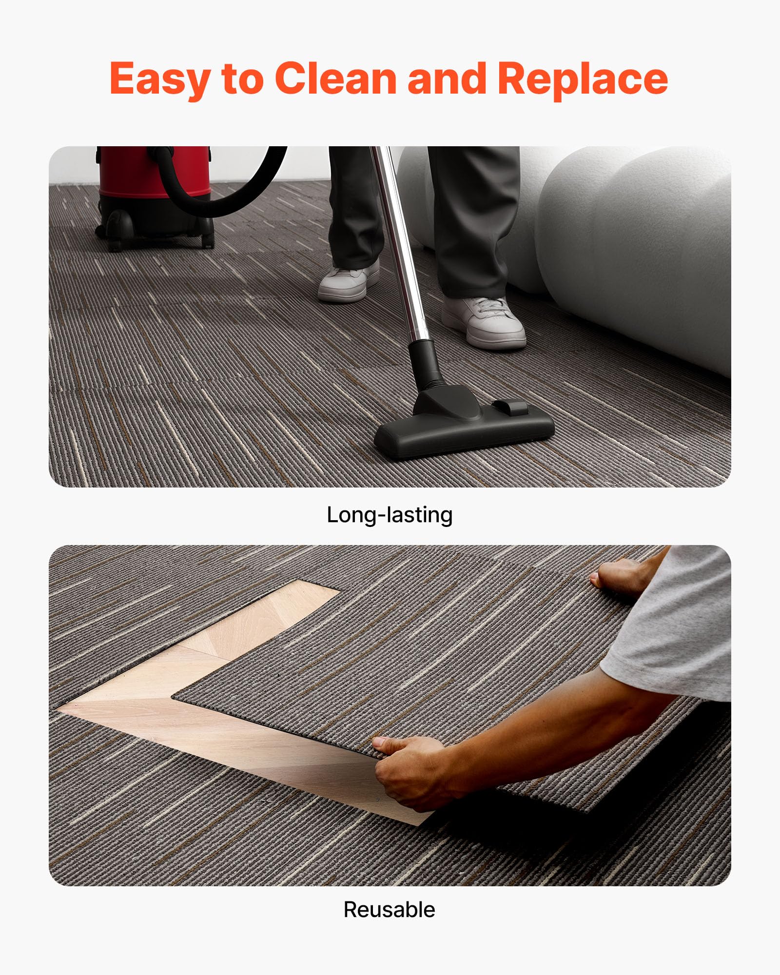 VEVOR Losetas de Alfombra, 609,6 x 609,6 x 6 mm, Suelo de Moqueta Modular de 9 m², Fácil de Instalar y Reemplazar, para Apartamentos, Oficinas, Propiedades de Alquiler, Marrón Oscuro, 24 uds