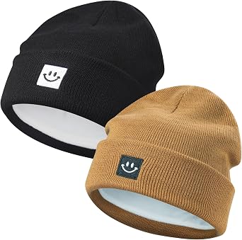 2 Pack Baby Beanie Fleece Lined Knit Toddler Hat for Girls Boys 0-8 Years