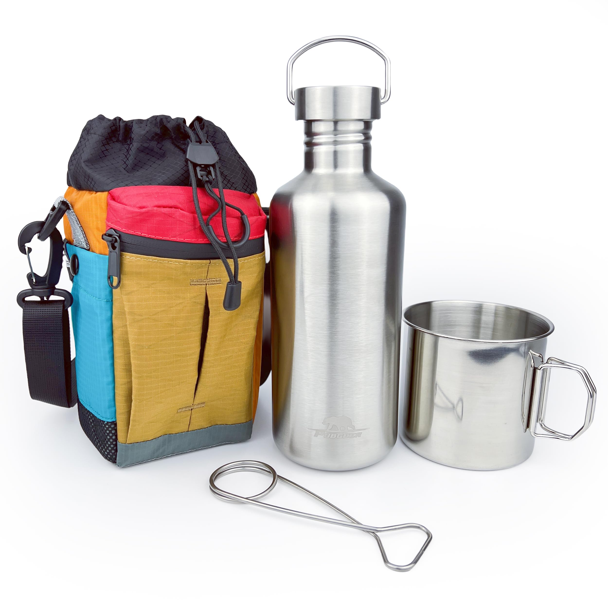 Canteen 1,2 l einwandige Wasserflasche mit isoliertem Träger und 680 ml verschachteltem Campingbecher, Bushcraft-Ausrüstung, breiter Hals, Überlebensausrüstung, Boiler, selbstzuverlässig, 304