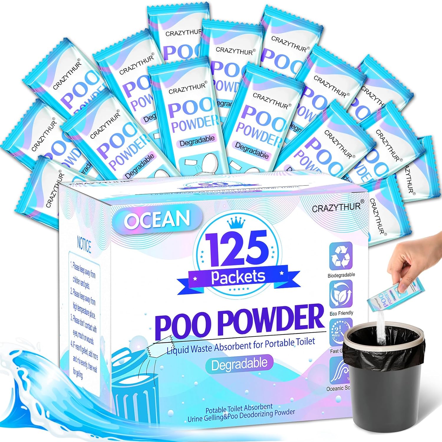 Portable Toilet Gel, Poo Powder for Portable Toilet, Camping Toilet Gel, Pee Powder, Portable Toilet Powder for Outdoor Camping and Hiking Toilet Gel Powder