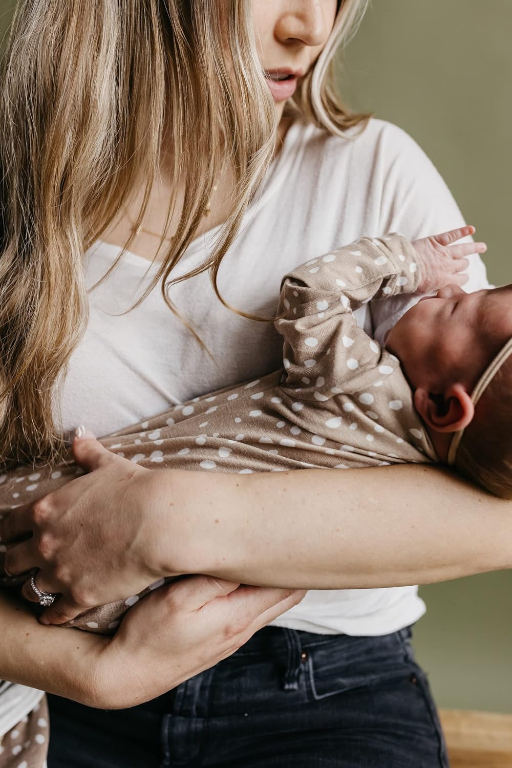 Copper Pearl Baby Gown - Knotted Newborn Sleepers for Baby Boy and Girl, Soft Stretchy Long Sleeve Infant Gowns with Bottom Tie and Hand Mittens, Perfect Hospital Coming Home Outfit (Fawn)