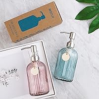 Vista 6 de Dispensador de Jabón de 16OZ con Bomba de Acero Inoxidable 304, Dispensador de Jabón Recargable de Vidrio Transparente con Rayas de Moda