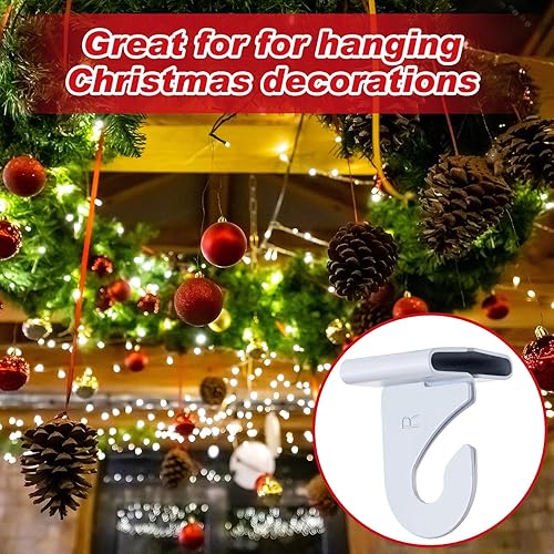 Miniatura 2 de Hotop 20 pares de ganchos de techo colgantes para colgar azulejos de techo, ganchos de aluminio suspendidos en T de metal, color blanco