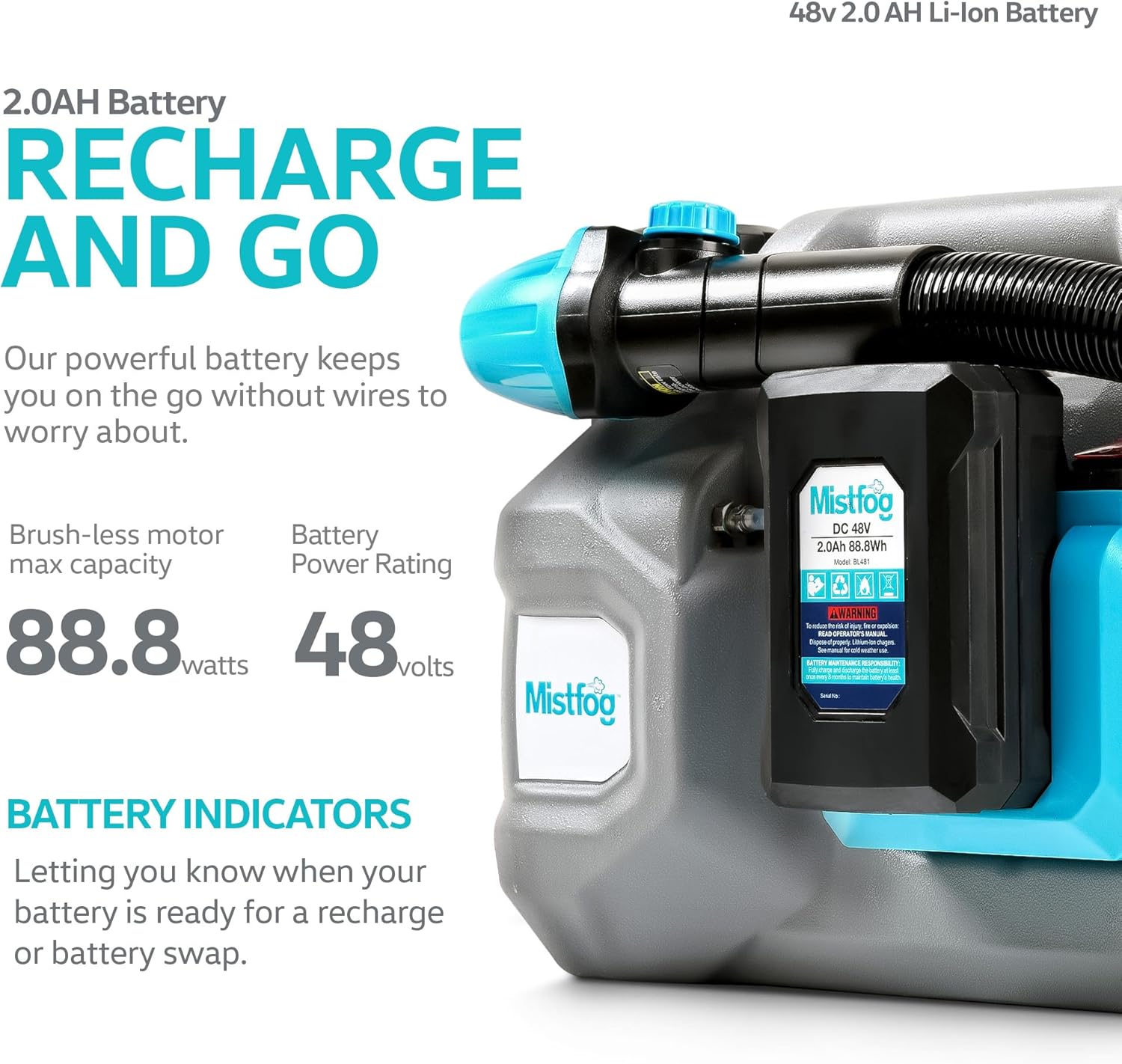 SuperHandy Electrostatic/ULV Fogger Sprayer, Side Carry LITE, 1.3Gal 5L, 48V Battery, for Lawn & Garden, Hydroponics, Disinfectant