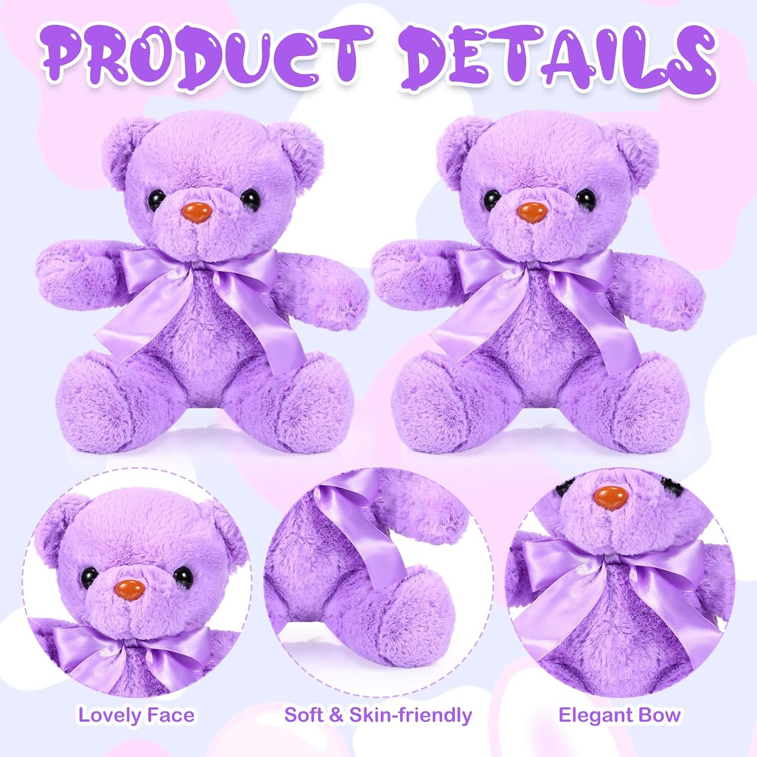 Aoriher 6 Pcs Bears Stuffed Animal Bulk Adorable and Cuddly Soft Cute Plush Gifts for Girlfriend Baby Shower Graduation Birthday Wedding Party Favors(Purple)