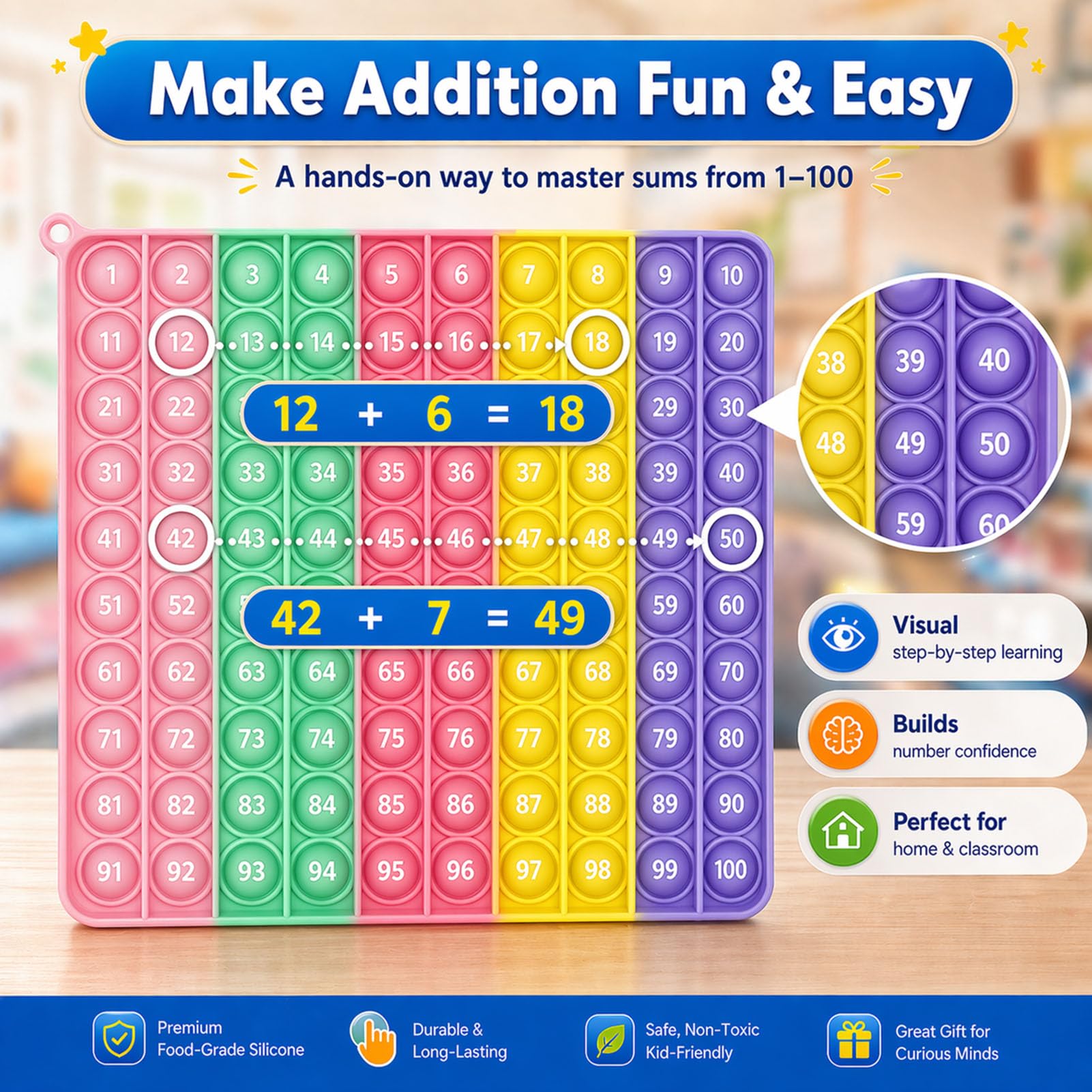 Pop It Push Pop Bubble Fidget Zabawki antystresowe Sensory Silikonowa zabawka edukacyjna dla matematyki Relaksujący popit dorosłych i dzieci, Macaron