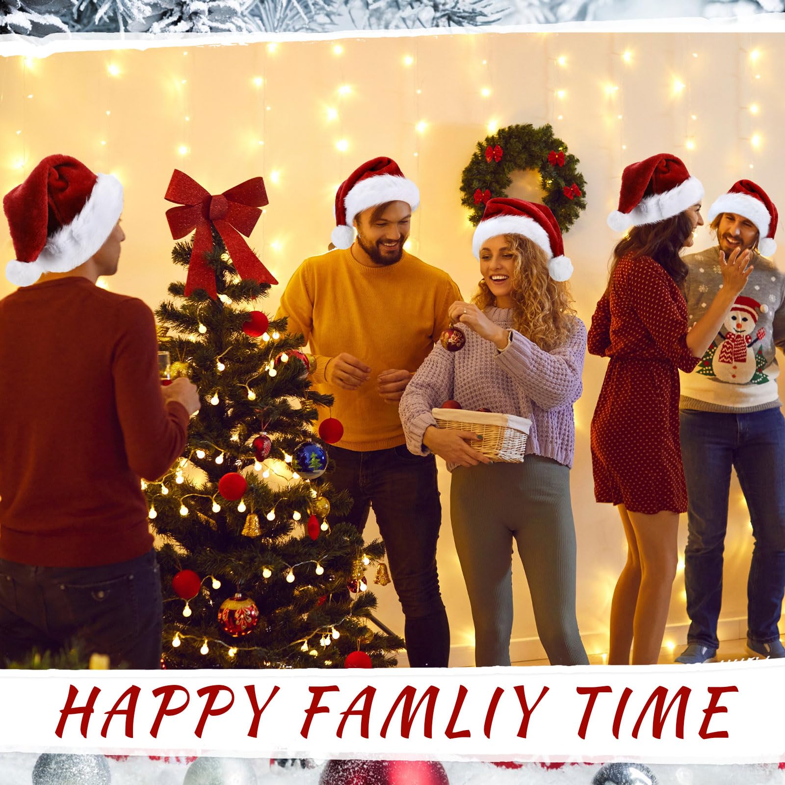 Vicenpal Weihnachtsmütze, Plüsch, Samt, Partyzubehör für Männer und Frauen, Weihnachtsfeier, 50 Stück