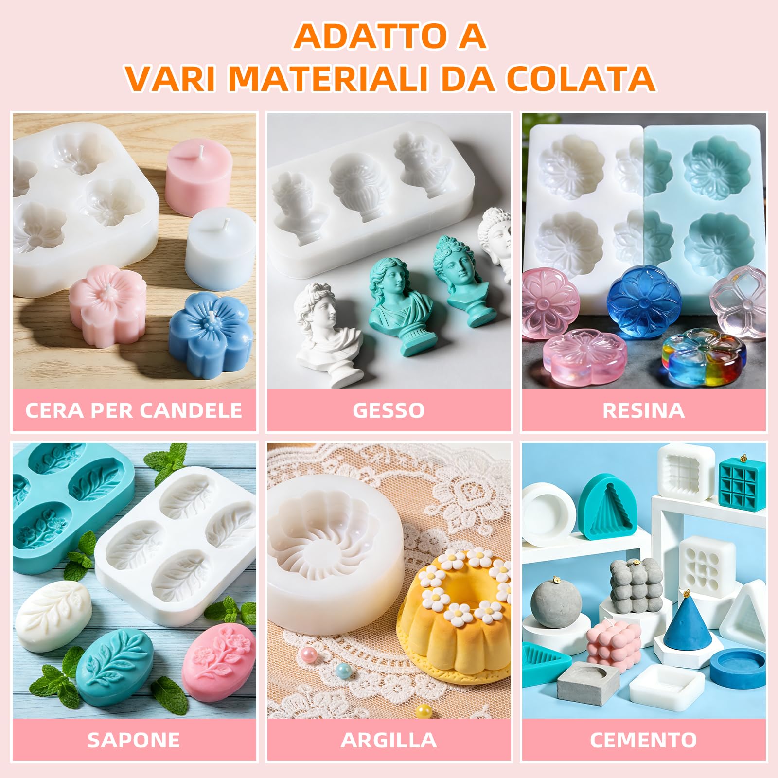 Silicone per Stampi 10A, Silicone Liquido per Moulage, 1:1 per volume, Non Tossico, Perfetto per la Realizzazione di Resine, Moulage, Cera, Intonaco （Translucido, 2.5KG）