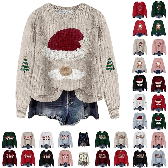 YOLAI Christmas Sweaters for Women 2025 Crew Neck Winter Holiday Cute Pullovers Long Sleeve Cable Knit Tops Sweatshirt