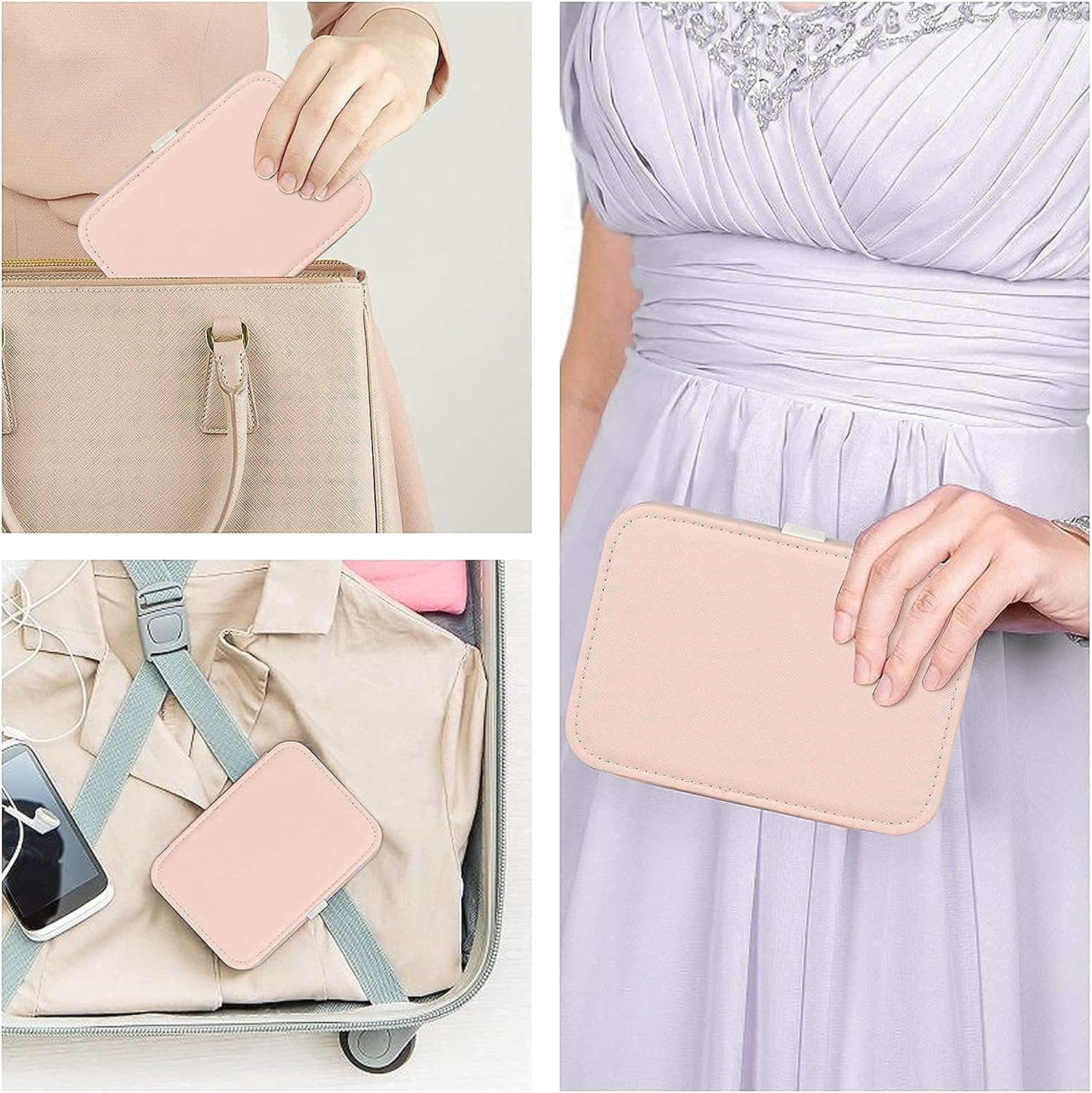 WEGULE Jewelry Box, PU Leather Small Travel Jewelry Organizer Box with Mirror, Portable Jewelry Storage Case for Women Girls Pink: Home Improvement