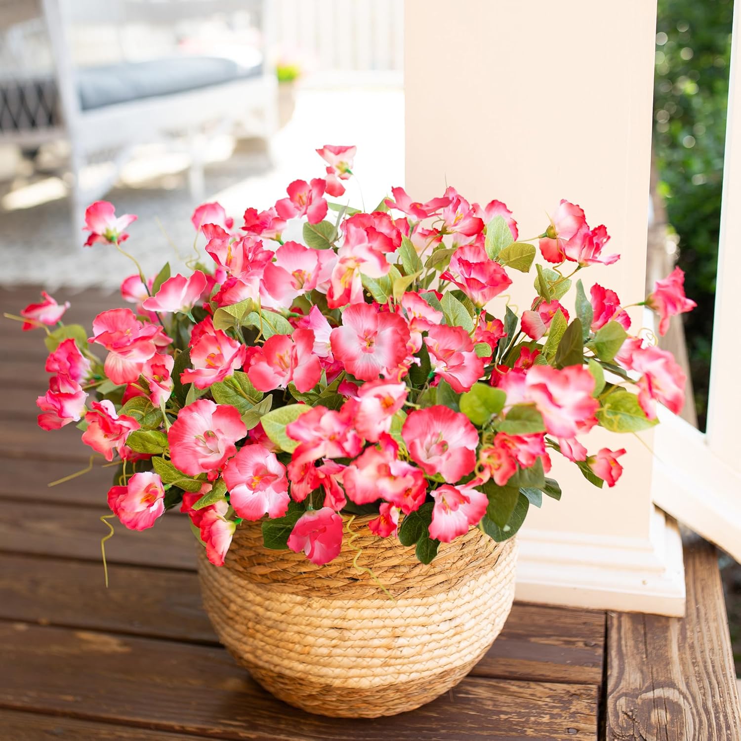 Hibiscus Artificial Flowers Plants for Outdoors Decoration, 6 Bundles Silk Hibiscus Bouquet Tropical Flowers Artificial Realistic UV Resistant Fake Flower for Outside Planter Porch Patio Balcony, Pink - Image 2