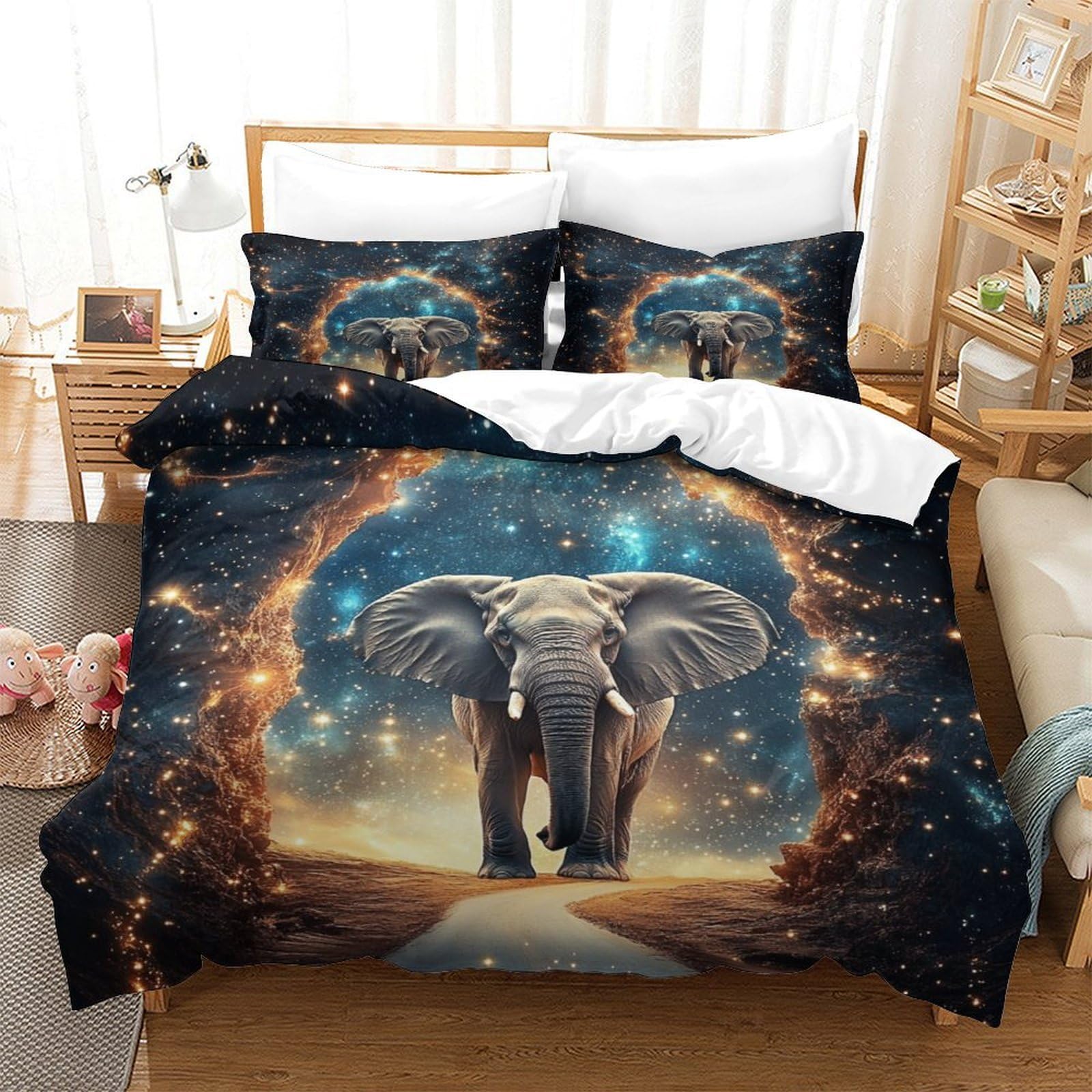 Elefante Impressione 3D 3 pz fodera per edredone Fantasia del portale cosmico coperteletto microfibra ipoallergenica zip per bambini adolescenti adulti King（220x240cm）