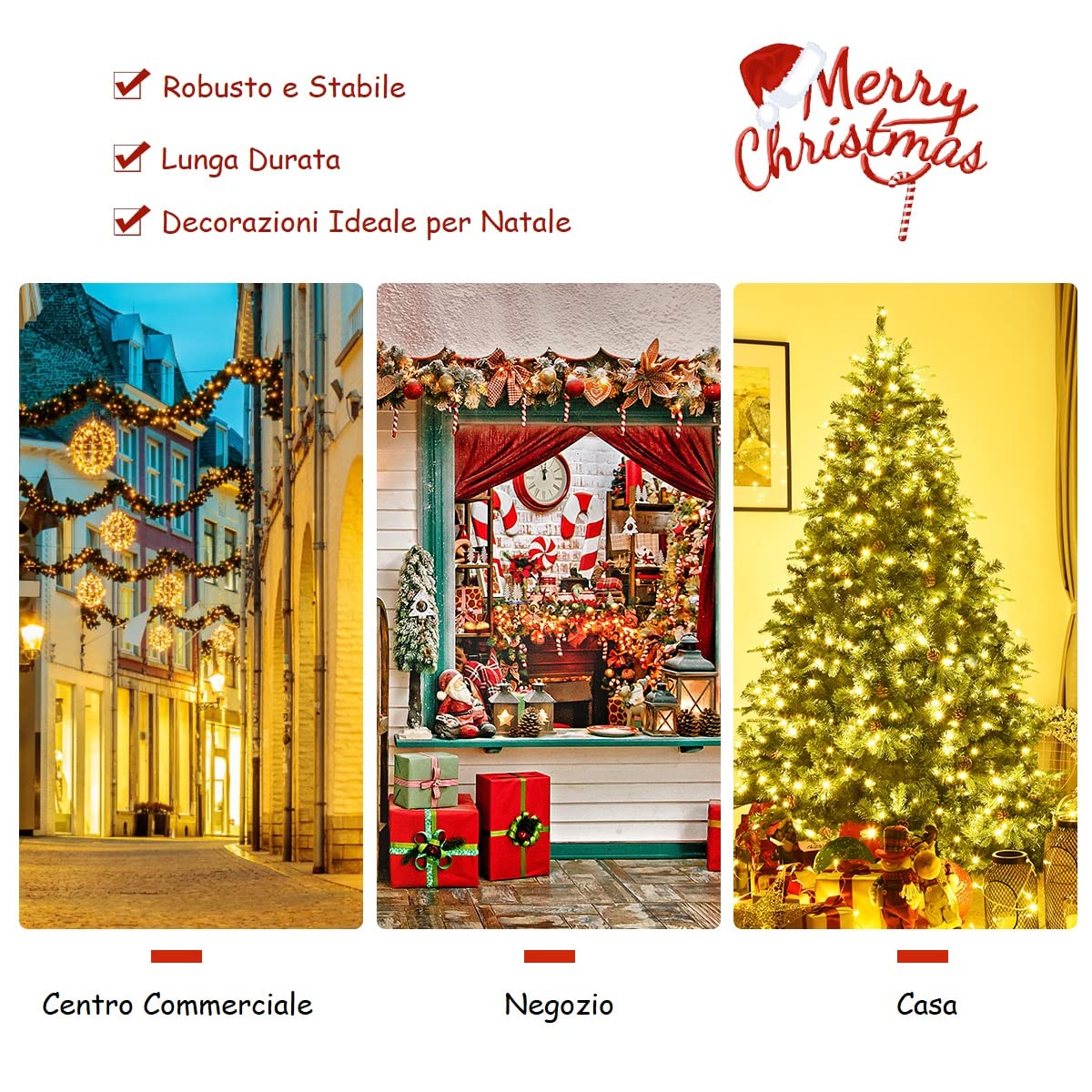 COSTWAY Albero di Natale 210/225/240 cm, Albero di Natale con 460/540/600 Luci a LED Bianco Caldo, 925/1125/1335 Rami e Pigne, Decorazione Natalizia per Casa e Negozio (210cm)