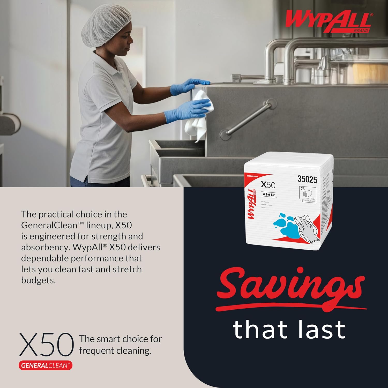 WypAll GeneralClean X50 Cleaning Cloths, 32 Packs x 26 Towels (35025) image 5