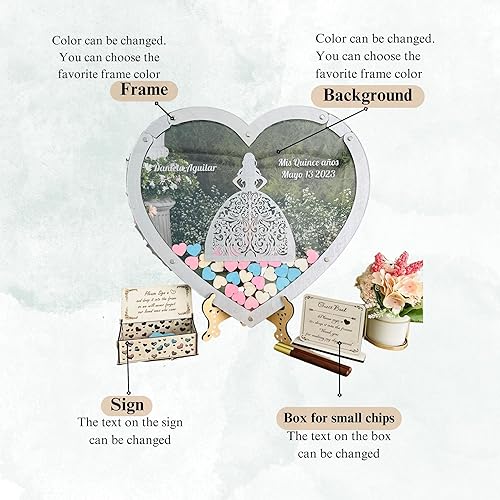 Miniatura 5 de Personalized Quinceanera Guest Book Alternative Ideas - Quinceanera Heart Guest Book Alternative - Custom Wooden Hearts Alternative Guest Book