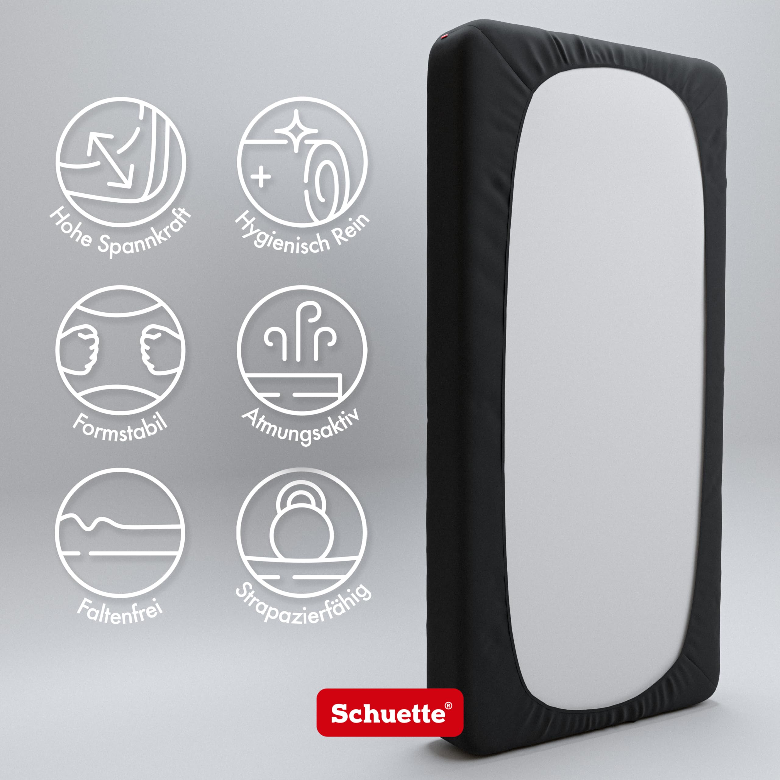 Schuette® Topper Spannbettlaken • 180x200 cm • Wow! Kollektion: Beyond Black (Schwarz) • 100% Superfluff Baumwolle, Blickdicht, Faltenfrei • mit Rundumgummi • Matratzenhöhe bis 15 cm