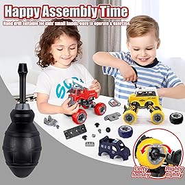LUDILO Kids Boys Toys Age 4-6 5-7 6-8: 4 PCS DIY Assembly Building City Bus Ambulance Police Car Toy Fire Truck with Electric Drill, Stem Learning Toys Gifts for 3 4 5 6 7 8 Year Old Boys Girls Kids