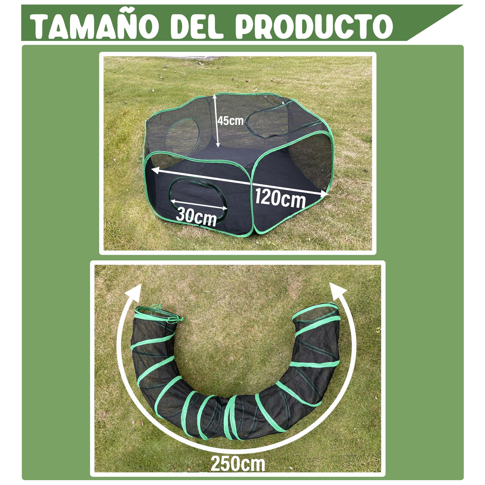 Pawtenda Recinto Portátil para Gatos con Túnel - Tienda de Campaña al Aire Libre para Interior y Exterior