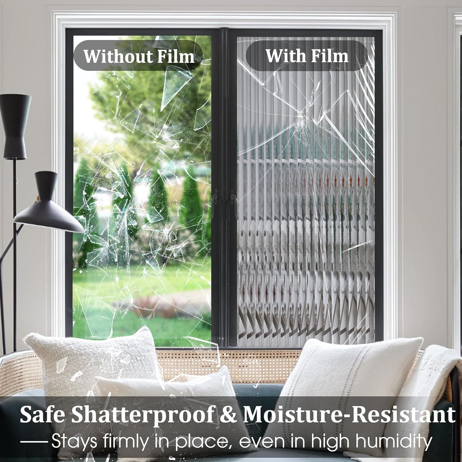 Beautyhero Adhesive Reeded Glass Window Privacy Film, Shatterproof Fluted Frosted Glass Clings, Waterproof 3D Decorative Window Coverings for Bathroom, Cabinet, Front Door, 35.4 x 78.7 Inch