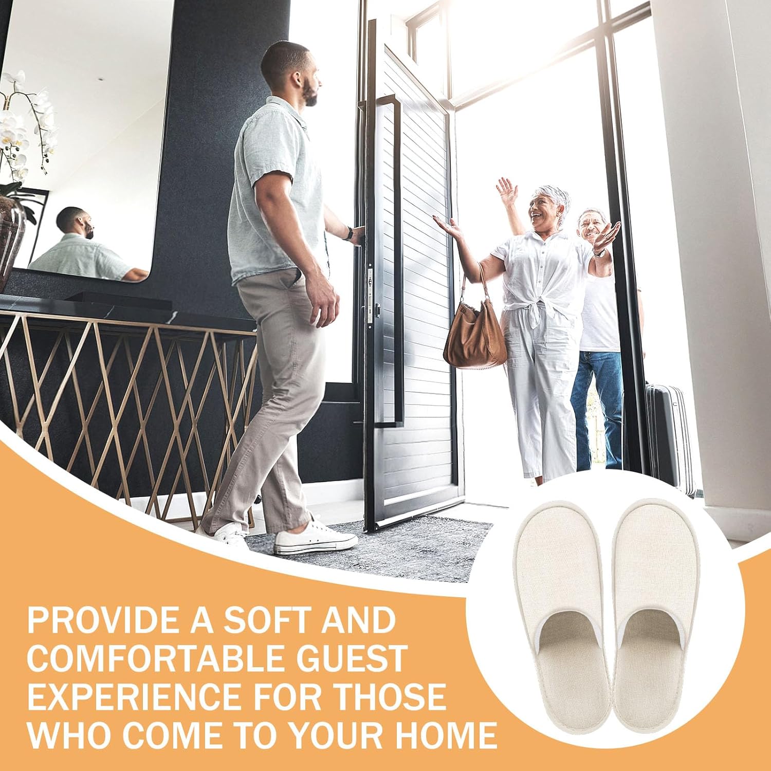 12 Pairs Non Slip Disposable Slippers for Guest, Reusable Spa Slippers, Closed Toe Guest House for Men Women Home Hotel Bathroom Bedroom Wedding, Yellow