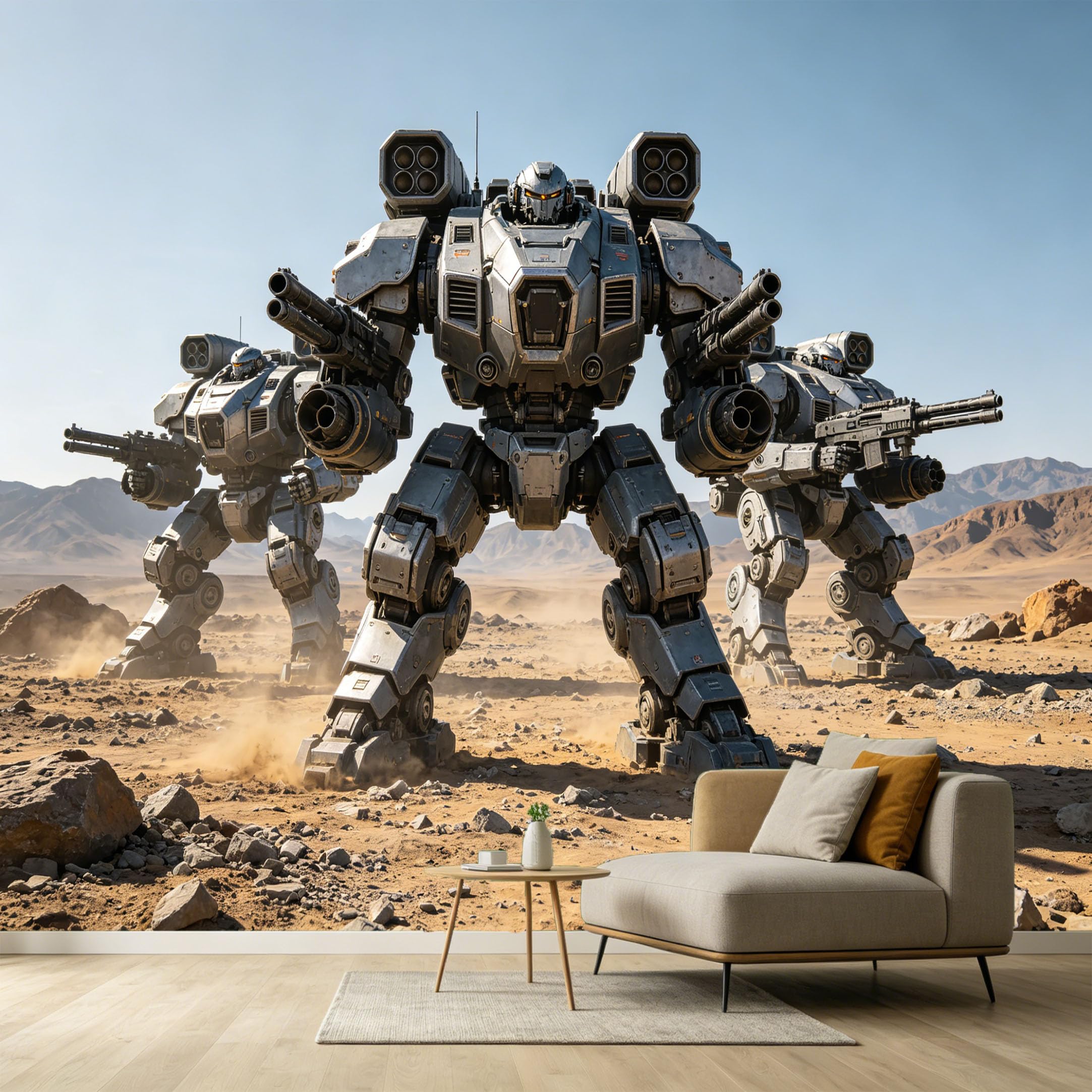 Custom Size Wall Murals Mecha Robot Desert Battlefield Industrial Modern 3D Trompe L'Oeil SelfAdhesive Wall Fabric Removable Large Wallpaper for Photo Living Room