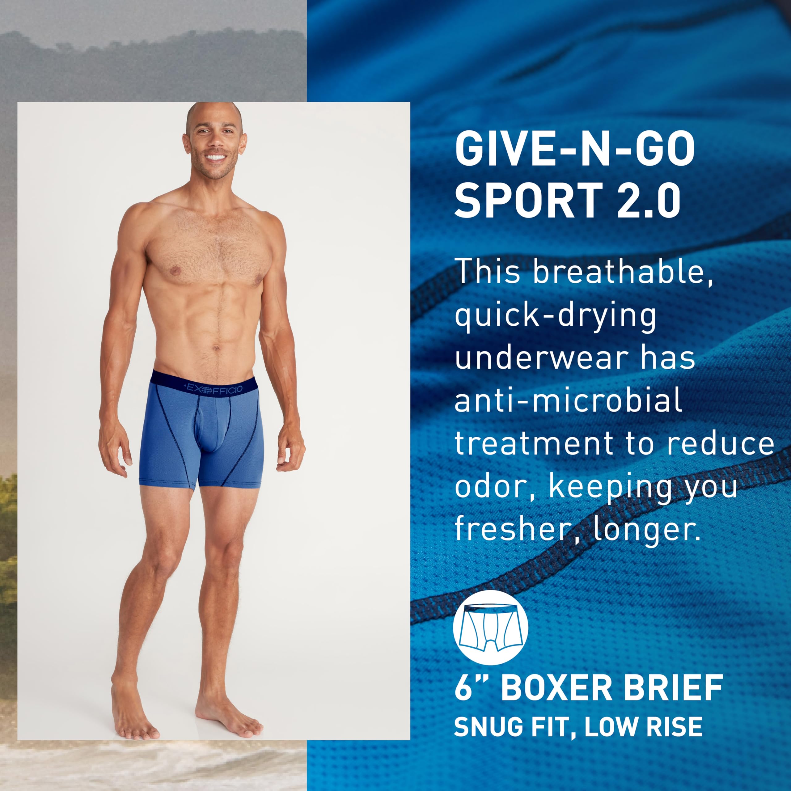 EXOFFICIO Give-n-Go 2.0 Sport Mesh 6'' Boxer Brief Boxer Corti Uomo (Pacco da 1)