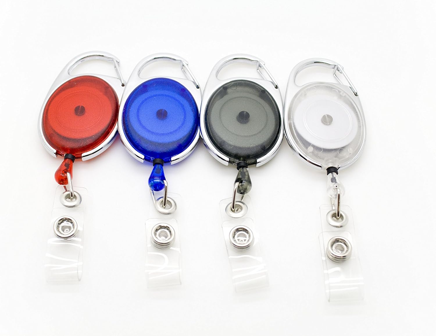Carabiner Retractable Badge Id Reel, Pack of 50pcs Reels, Assorted Color, Clear, Red, Blue, Black High Quality