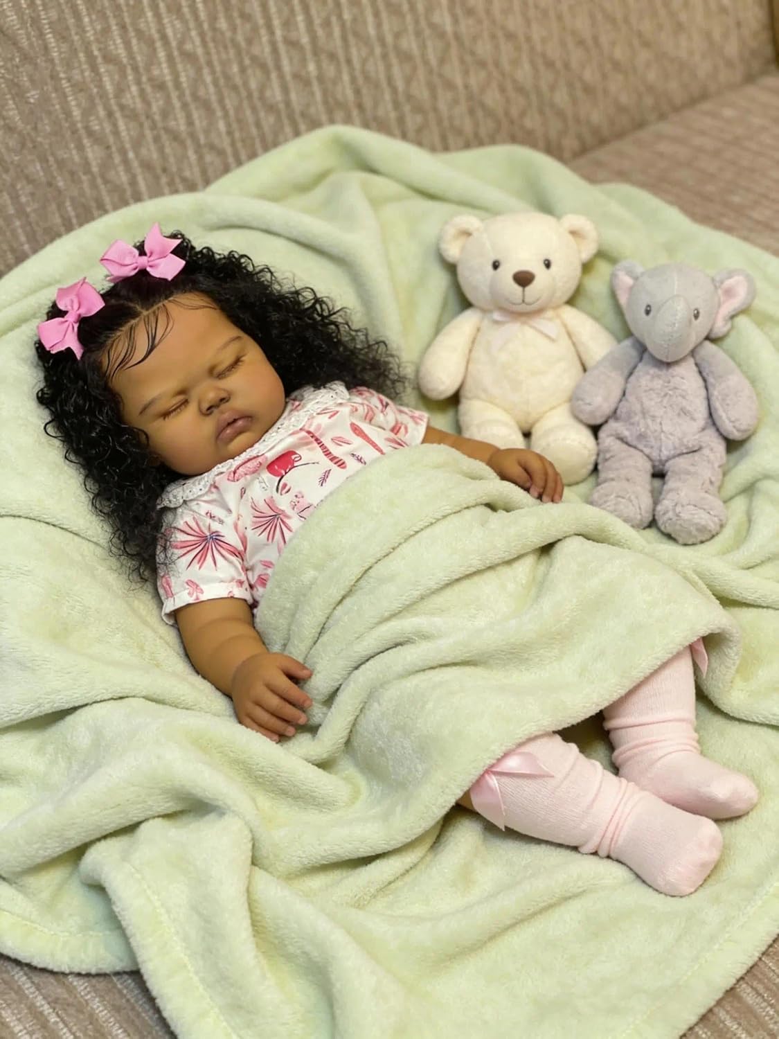 Zero Pam Biracial Reborn Baby Dolls, 19 Inch Black Realistic Baby Dolls Girl with Natural Curly Hair, African American Silicone Newborn Babies, Mixed Reborn Toddler Doll for Kids 3+ with Accessories