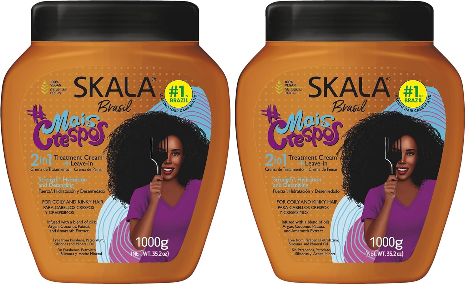 SKALA Mais Crespos 2 in 1 Treatment Cream & Leave In Conditioner for Coily & Kinky Hair, Vegan, Deep Hydration & Detangling Mask, Infused with Argan Oil, Coconut, Patauá & Amaranth Extracts, 1000g
