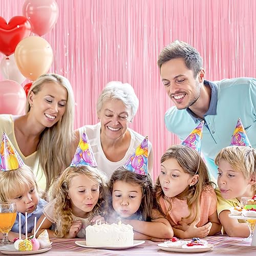 Miniatura 6 de Serpentinas de fiesta rosadas, paquete de 2 cortinas de flecos metálicos de oropel de 3.3 x 8.3 pies, decoraciones de fiesta para cabina de fotos,