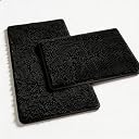 RUN HELIX Bathroom Rugs Set 2 Piece Thick Chenille Bath Mats, Soft Quick Dry Plush Absorbent Bath Rugs with Non-Slip PVC Backing, 32x20+24x16 Inch Black
