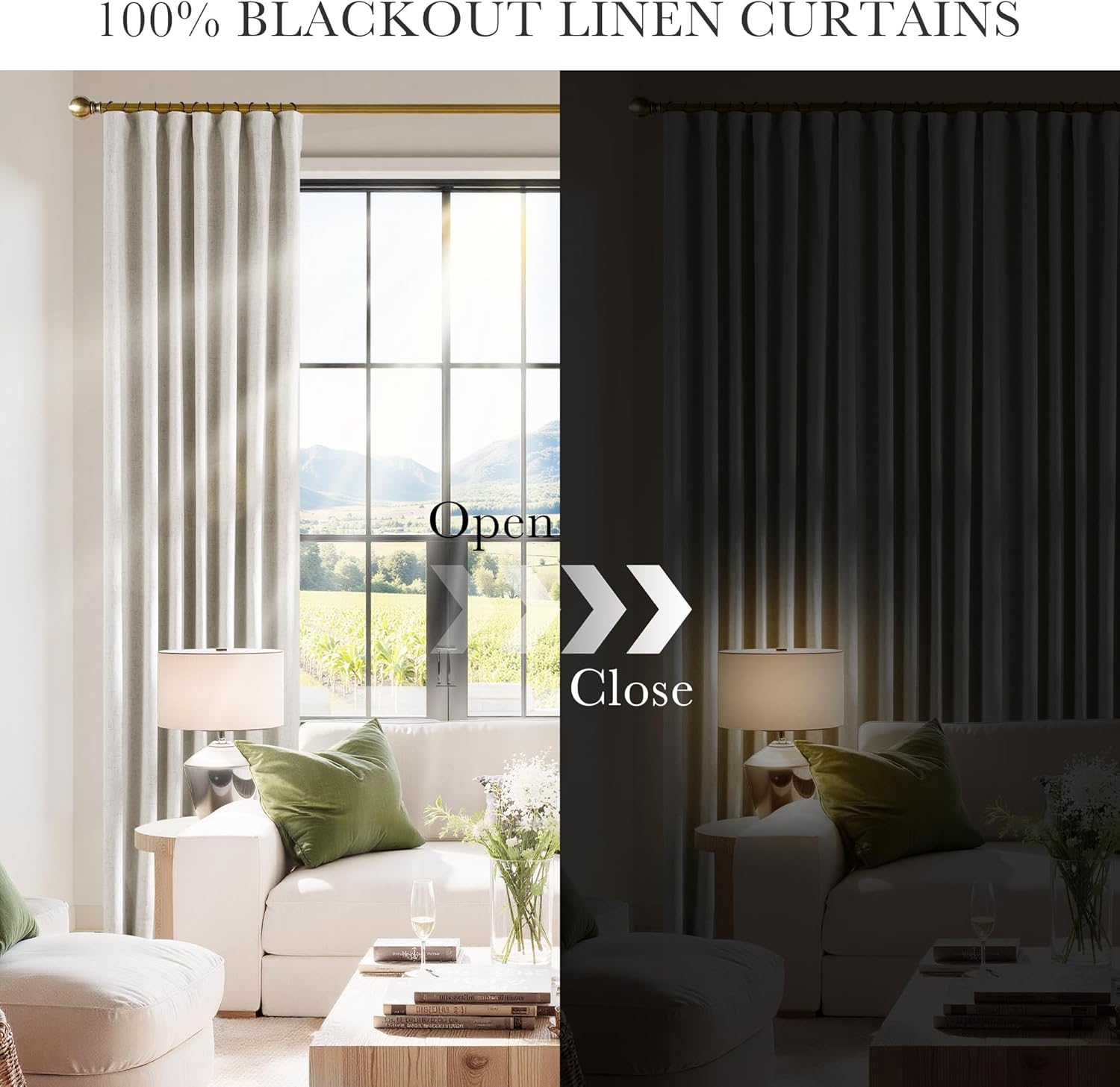 PONY DANCE Cream Linen Blackout Curtains 84 Inch Long for Bedroom Living Room, Pinch Pleat Back Tab Full Blackout Farmhouse Boho Thermal Insulated Drapes for Window, 52" X 84" 7 FT, 2 Panels, Natural