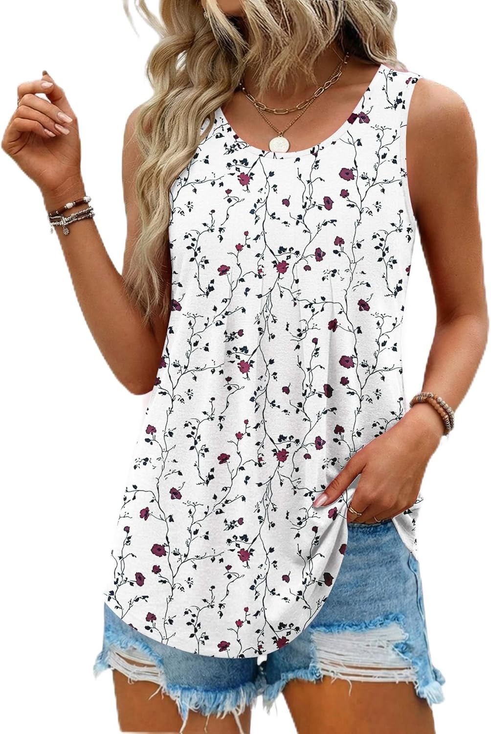 Zeagoo Womens Tank Tops Sleeveless Pleated Crew Neck Summer Tunic Tops Dressy Loose Fit Business Casual Blouses 2026