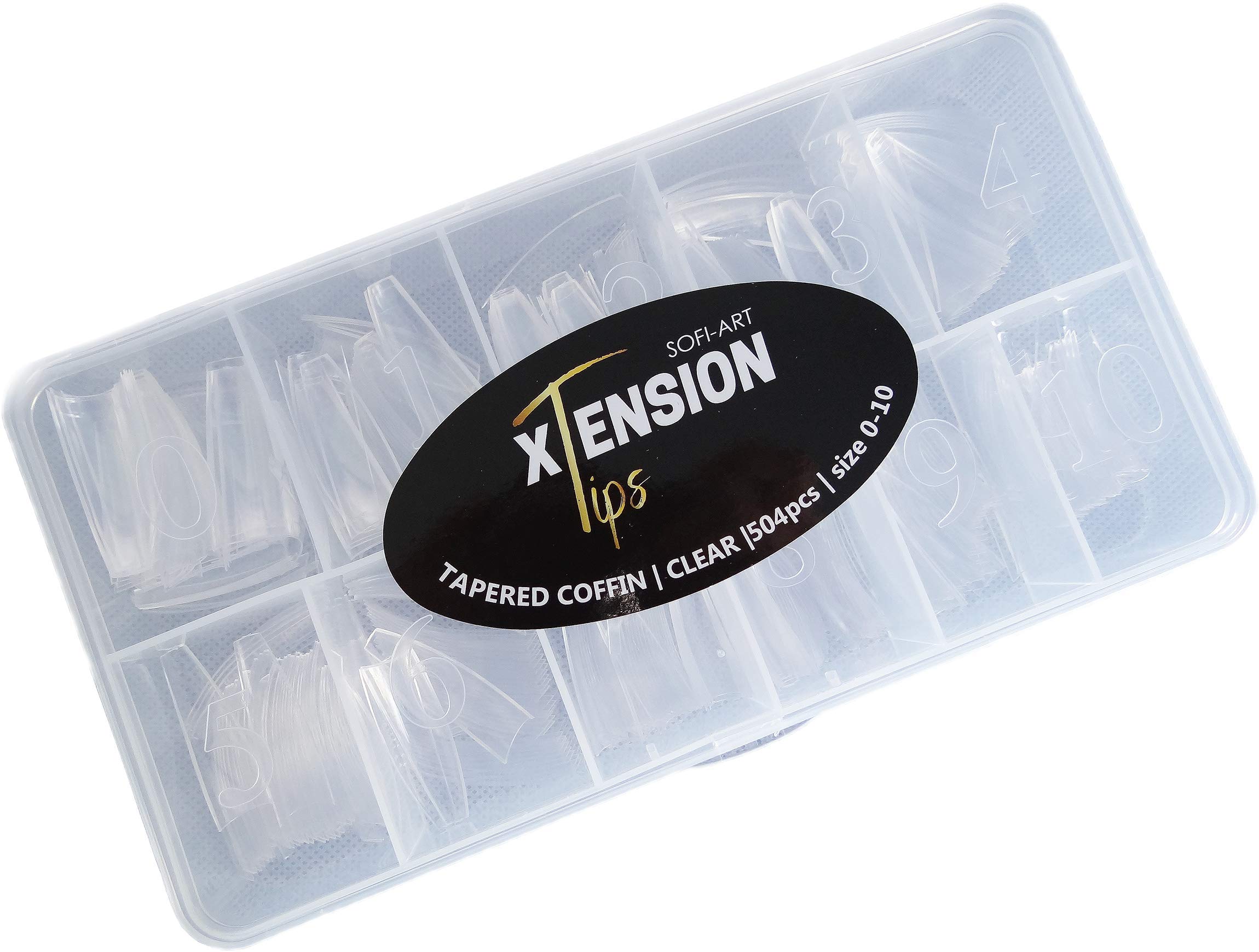 Sofi Art Xtension Nail Tips - Tapered Coffin - Clear - 504 pcs 11 sizes