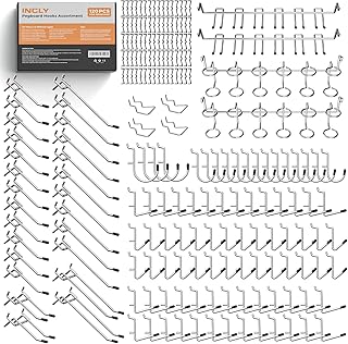 INCLY Pegboard Hooks Set for Hanging Tools, Heavy Duty Peg Hook Hanger & Holder Fit 1/4 1/8 Inch Pegboard for for Craft Assortment Garage Organizer Bins Attachment Peg Board Accessories