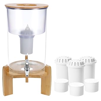 Invigorated Water pH Recharge Glass Countertop Purifier - Large Alkaline Water Pitcher + PH001 3-Pack Alkaline Water Filter - Plus 3pack PH002 UF Membrane Filter Bundle