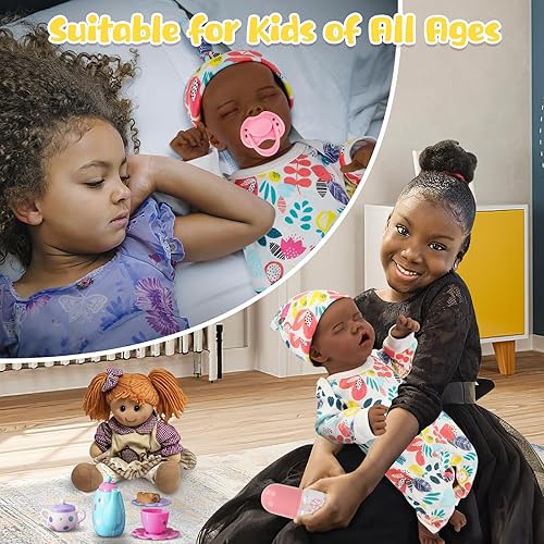 Miniatura 7 de UNIH Muñecas de bebé Reborn de 18 pulgadas, realista, recién nacida, suave, de cuerpo completo, muñecas afroamericanas realistas con ropa y kit de