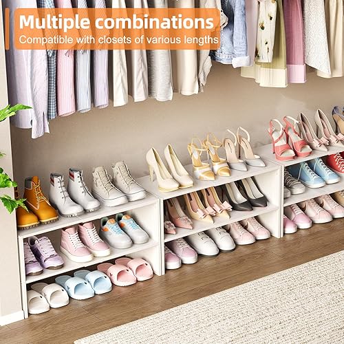 Miniatura 7 de X-cosrack Zapatero organizador de 2 niveles para armario, zapatero blanco expandible y ajustable, estantes apilables de almacenamiento de zapatos