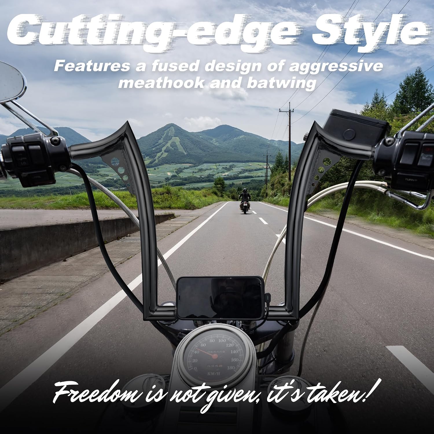 MoKitDora Sportster Dyna Softail 14" Rise Ape Hangers Meathook Handlebar 1-1/4" Fat 1" Clamp Z Bars for Harley XL 883/1200,1994-up Road King & 1998-2013 Road Glide, Gloss Black