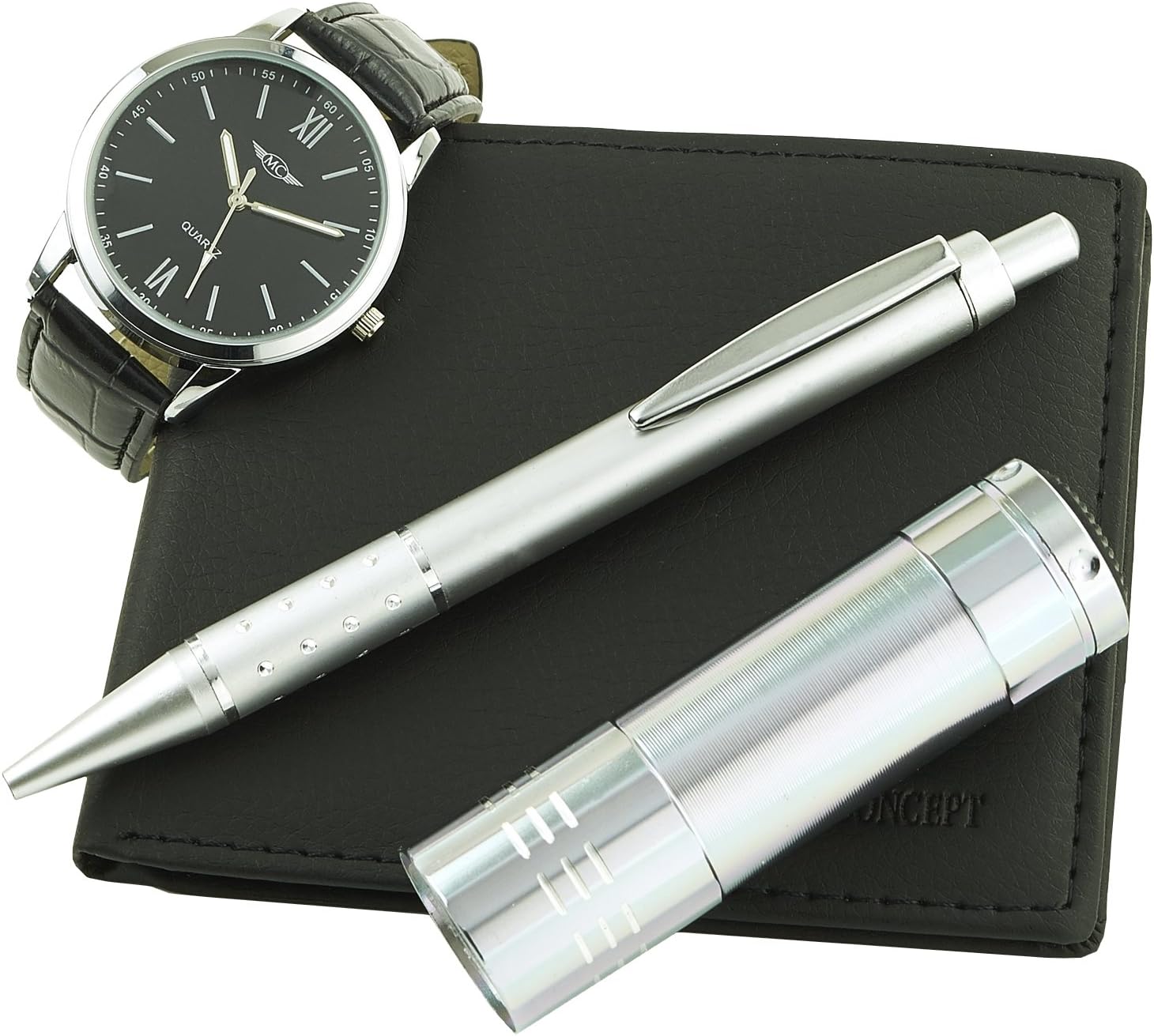 CLP-1146 Gift box men's watch with flash light, wallet and pen - Concept Watch - Black